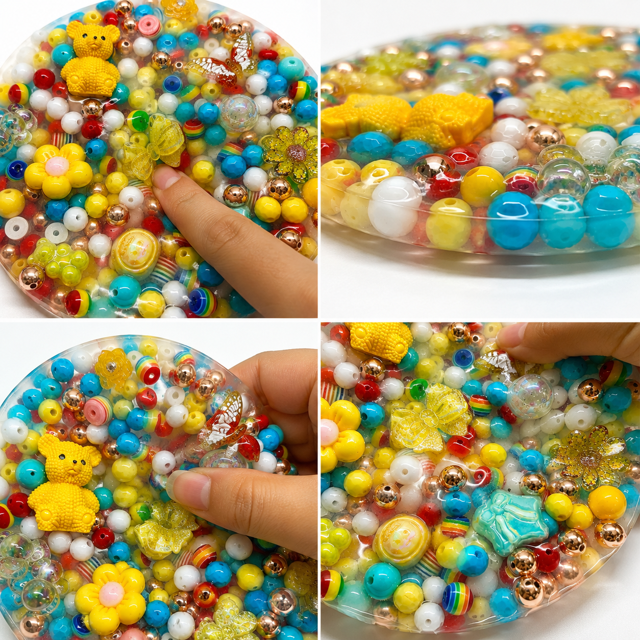 Rainbow Sensory Fidget Pad – Textured Beads, Charms, Stress Relief Toy