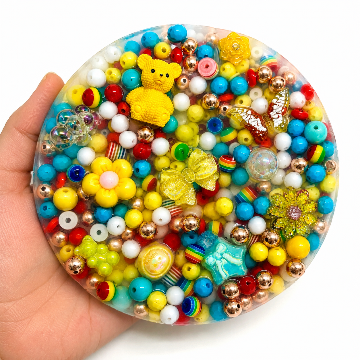 Rainbow Sensory Fidget Pad – Textured Beads, Charms, Stress Relief Toy