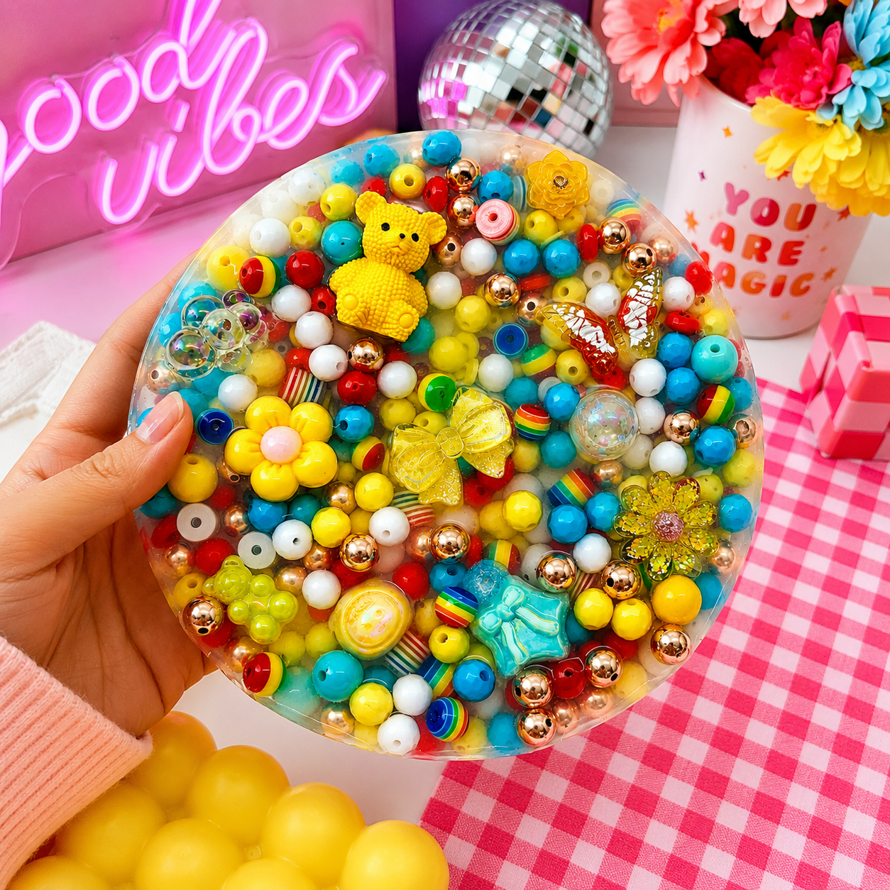 Rainbow Sensory Fidget Pad – Textured Beads, Charms, Stress Relief Toy