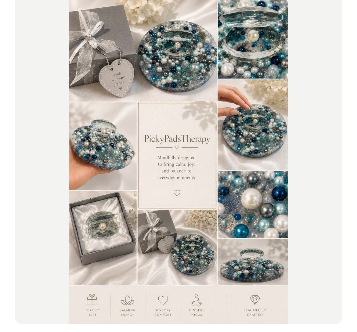 Handmade Pearl Picky Pad | Crystal Sensory Fidget Toy, Desk Decor, Anxiety Relief