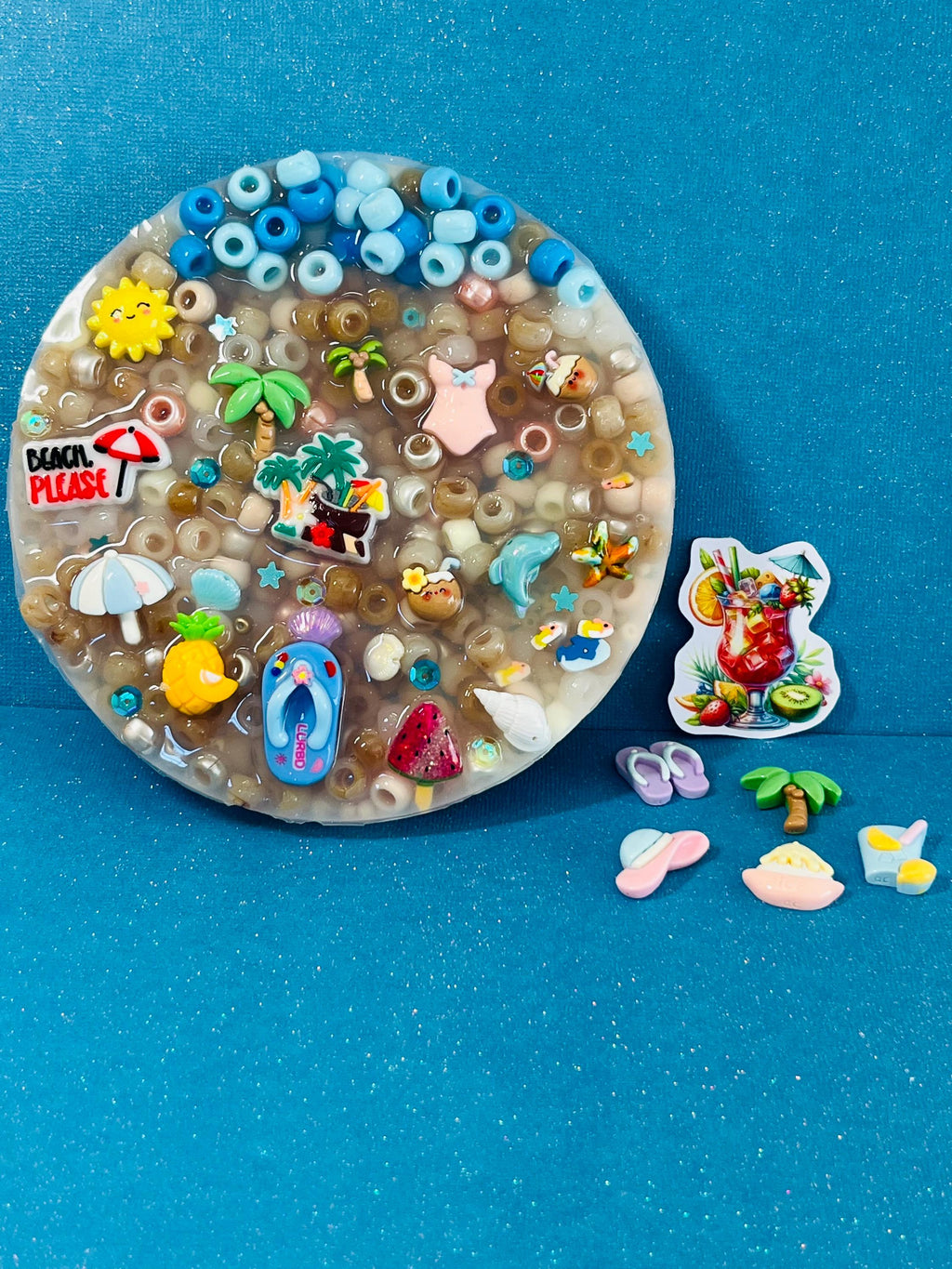 Beach 5: Inches Pick Pad - Sensory Fidget for Summer-  Stress Relief - Dermatillomania-  Skin relief and Anxiety- beach charms- Skin Picky-